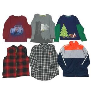 Boys Size 7 Clothing Lot Of 6 Pieces Fall Winter Tops Christmas Chaps Adidas